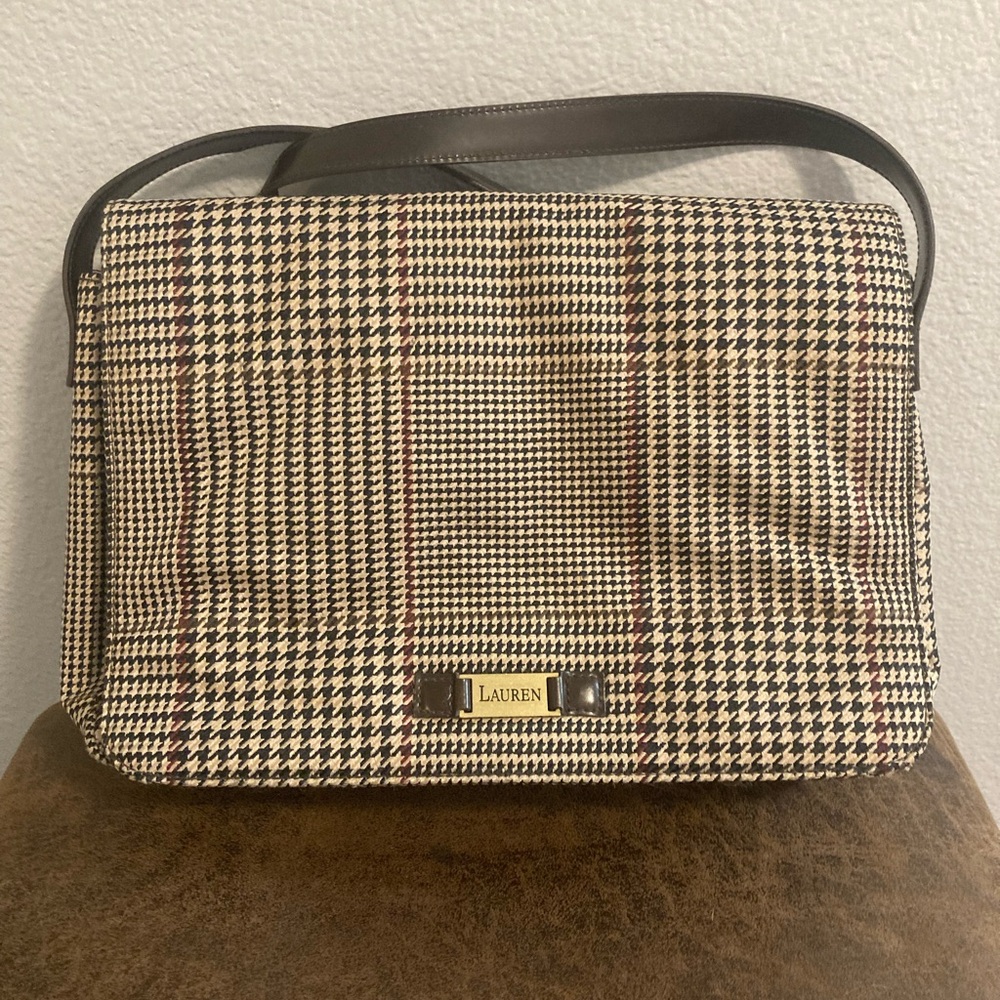 Ralph Lauren tartan brown plaid messenger bag in like new condition